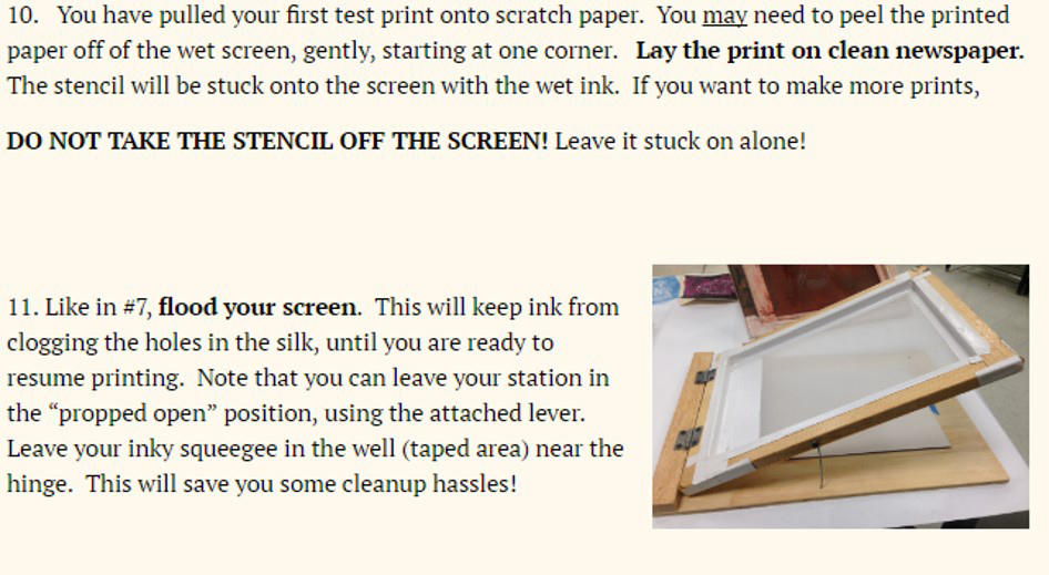 Lifting a silkscreen after printing